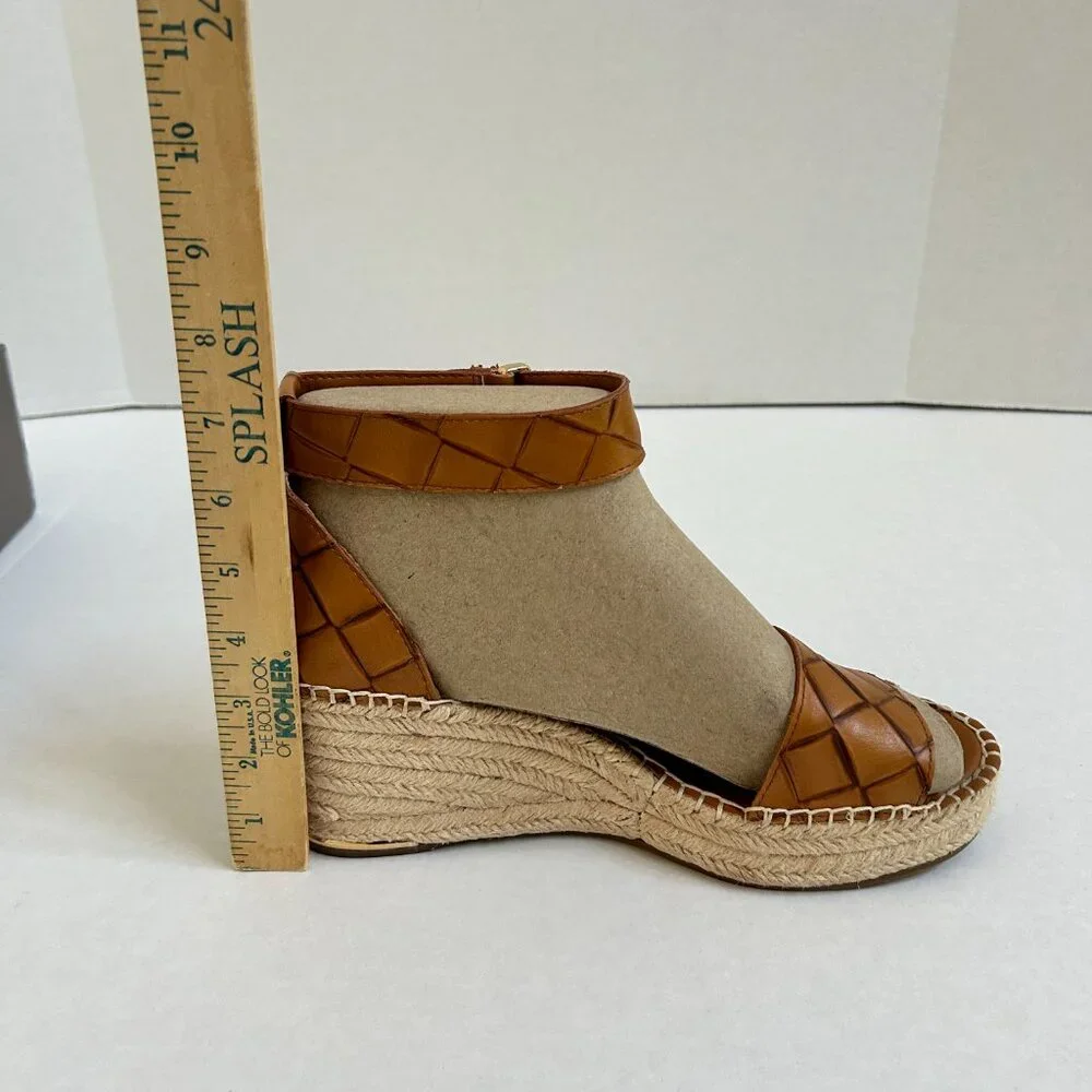 Size 11 Women's Brown Leather Franco Sarto Clemens Wedge Espadrille Sandals - Picture 7 of 9